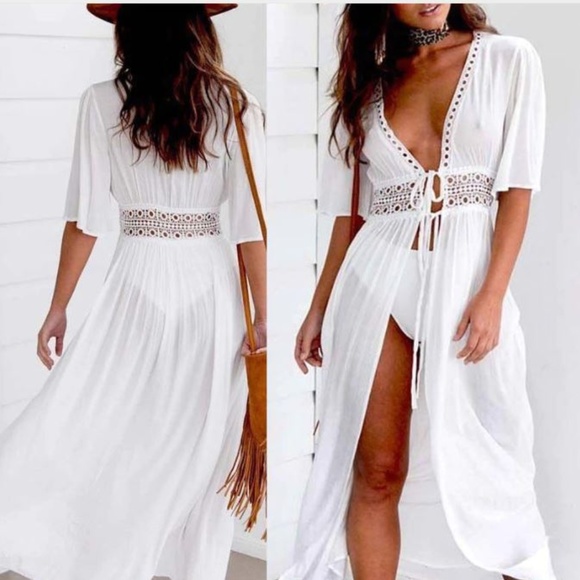 RESTOCKED!! Long White Semi-Sheer Cover Up - Picture 2 of 16